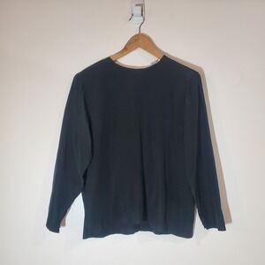 Mark Shale silk long sleeve high neck button up back women's shirt, black, sz 10